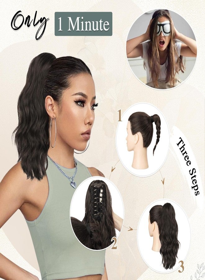 SOFEIYAN 14" Ponytail Extension, Short Wavy Claw Clip in Ponytail Hair Extension Synthetic Hairpieces Natural Black Layered Natural Fluffy Curly Drawstring Ponytail Hair Piece for Women - Image 4